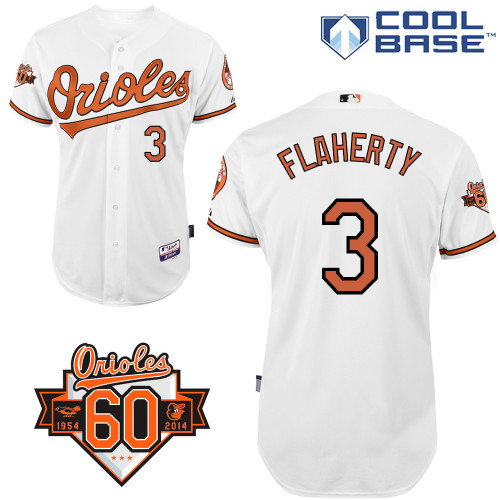 Ryan Flaherty #3 MLB Jersey-Baltimore Orioles Men's Authentic Home White Cool Base/Commemorative 60th Anniversary Patch Baseball Jersey